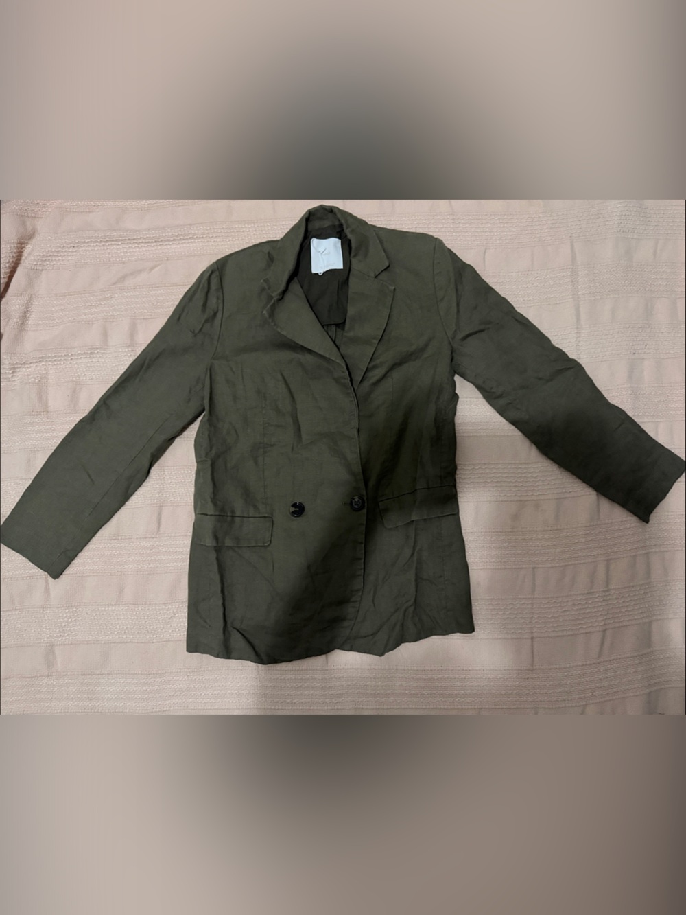 Mango 100% Linen Olive Double-Button Women's Blazer